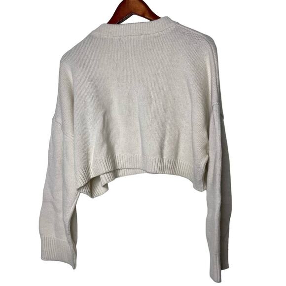 Hers Cropped Crewneck Long Sleeve Pullover Cropped Sweater White Womens S - Picture 3 of 7